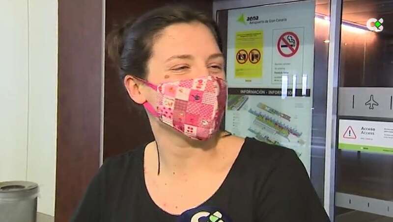 Lara Groso, ayer a su llegada a Gando/RTVC